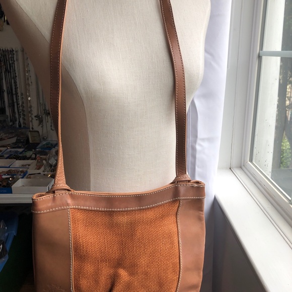 Like new condition Tommy Bahama Leather& Linen Shoulder Bag - Picture 3 of 5